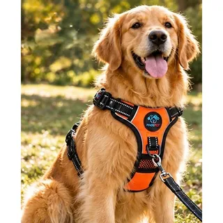Photo of PHOEPET Large No Pull Reflective Dog Harness Orange Front Clip L