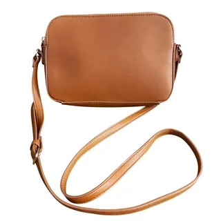 Photo of Old Navy Faux Leather Zip Crossbody Bag Saddle Tan Adjustable Strap Purse