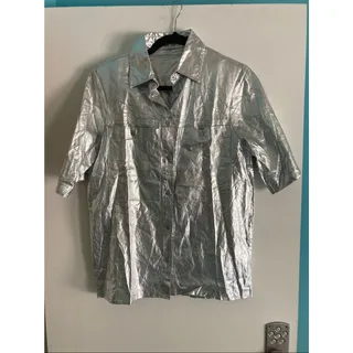 Photo of Lanhtropy San Marino Silver Metallic Linen Shirt Jacket Top NWOT Size S