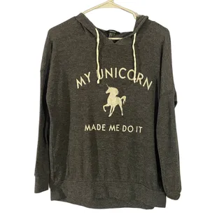Photo of Forever 21 Gray Hooded Graphic Unicorn Made Me Do It Sweatshirt Women Sz S