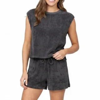 Photo of Lilla P Women’s Medium Gray Terry Boxy Sleeveless Top Shorts Set