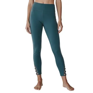 Photo of Mono B Women's Small Blue Double Criss-Cross Accent Mid Waist Capri Leggings