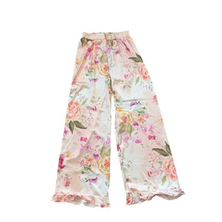 Photo of NEW Azazie Ruffled Satin Pajama Pant Abstract Bouquet Floral