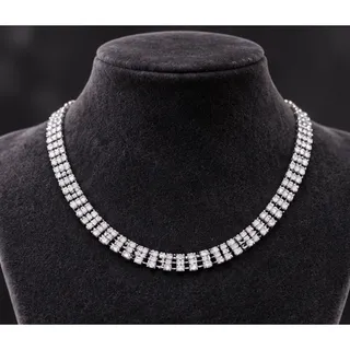 Photo of Silver Tone Triple Row Rhinestone Necklace Bridal Formal 18–23” NWT