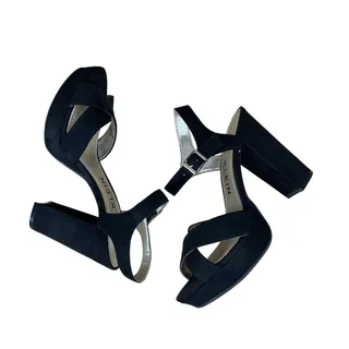 Photo of Anne Klein Lalima Shoes Sandals Women 8M Black Suede Platform Block Heel Strappy
