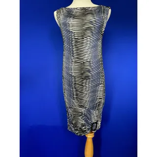 Photo of Miss Sixty Italy Blue Black White Print Sleeveless Sheath Dress Buckle Hem Stret