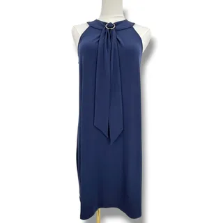 Photo of Michael Kors dress women's small halter sleeveless tie neck sheath midi navy 
