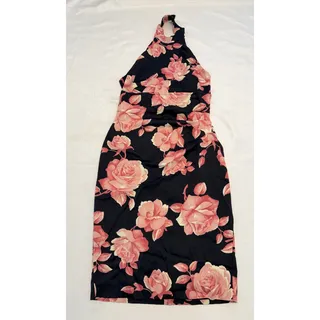 Photo of Karen Millen Black and Pink Floral Elegant Dress US 10 Haulterneck Pencil Dress