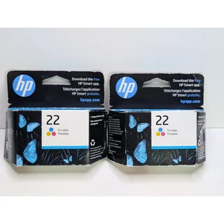 Photo of HP 22 Tri-Color Ink Cartridges Lot of 2 DateMAR 2026 Damaged Retail Boxes