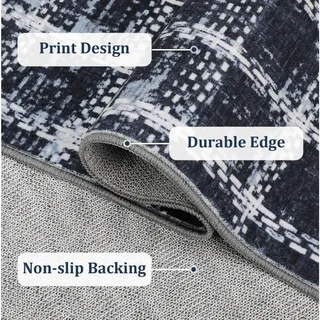Photo of ROYHOME 5x7 Washable Area Rug Navy Blue Plaid Checkered Non Slip Low Pile New/OB
