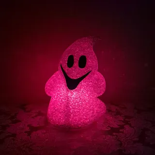 Photo of Pink Ghost Light Up Lamp Halloween Melted Popcorn Seasons Vtg Oogie Boogie