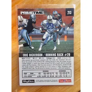 Photo of Eric Dickerson 1992 Skybox Primetime #213 - LA Raiders - NFL - Fresh Pull