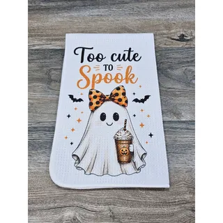 Photo of Too Cute to Spook Ghost Halloween Kitchen Towel Coffee Lover Decor