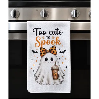 Photo of Too Cute to Spook Ghost Halloween Kitchen Towel Coffee Lover Decor