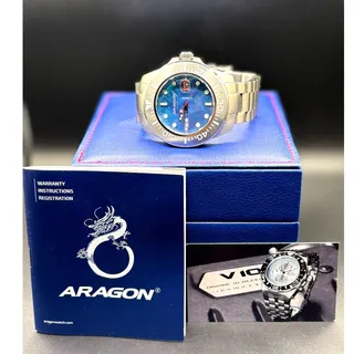 Photo of Aragon Divemaster A059 Mens GMT 200M Dive Watch Blue Green Sunburst Dial 50mm 