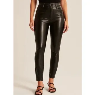 Photo of Abercrombie & Fitch Vegan Leather High Rise Skinny Pants 10L Black Edgy Baddie