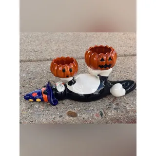 Photo of Russ Halloween Candle Holder, Vintage Cat Figurine, Ceramic Tea Light Holder