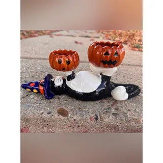 Photo of Russ Halloween Candle Holder, Vintage Cat Figurine, Ceramic Tea Light Holder