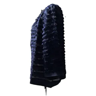 Photo of NWOT Susan Graver Navy Elegant Layer Detail Texture Fringe Mesh Top – Small 
