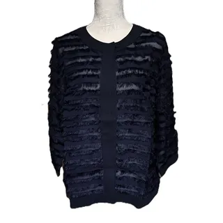 Photo of NWOT Susan Graver Navy Elegant Layer Detail Texture Fringe Mesh Top – Small 