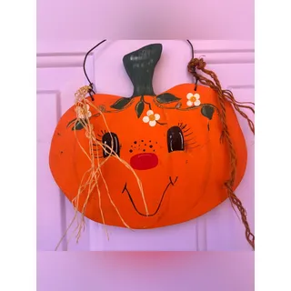 Photo of Handmade Door Decor, Wooden Pumpkin with Face, Fall Decor