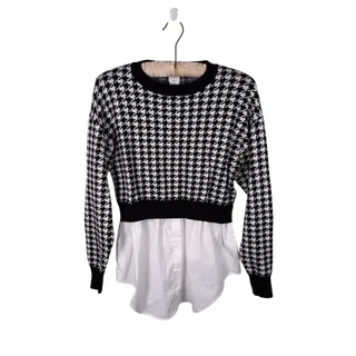 Photo of Joie Womens Houndstooth Layered Sweater Top S Black White Preppy Academia 90s