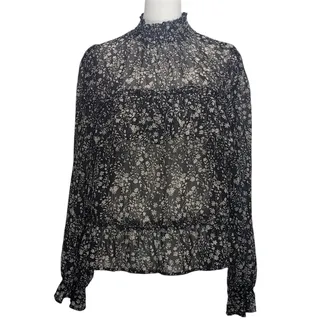 Photo of Rabbit Rose Romantic Goth Sheer Blouse XL Mock Neck Long Sleeve Ruffled Top 