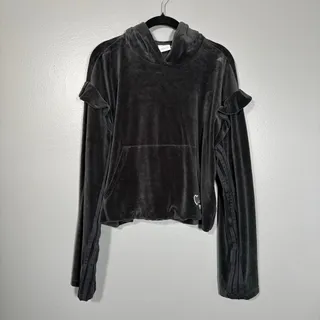 Photo of Adidas x Love Black Velour Ruffle Oversized Hoodie Sweatshirt Women's Size Small