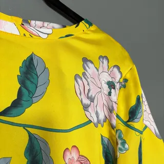 Photo of Ann Taylor Loft Bright Yellow Bold Floral Top - Women's Size Small Short Sleeves