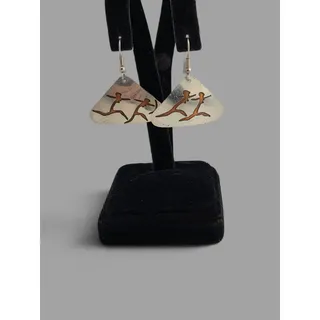 Photo of Vintage Rock Art Running Hunter Figures Spear Silver Tone Dangle Earrings