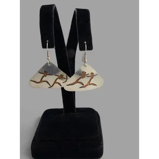 Photo of Vintage Rock Art Running Hunter Figures Spear Silver Tone Dangle Earrings