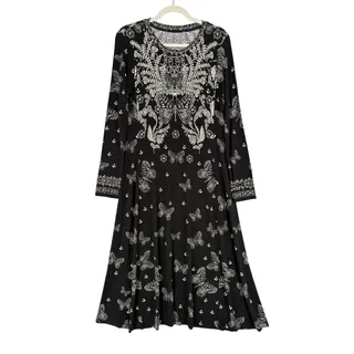 Photo of Johnny Was Janie A-Line Knit Midi Dress Butterly Moth Print Boho Whimsigoth