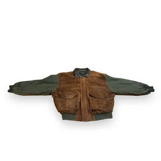 Photo of Vintage 1990s Amherst and Brock Brown Suede and Green Canvas Bomber Jacket