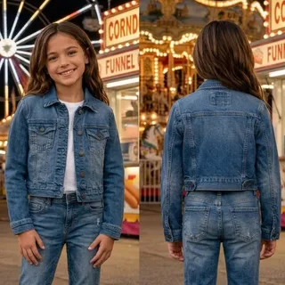 Photo of Forever 21 Girls Cropped Jean Jacket Medium Wash Size Small 7/8 28” Chest