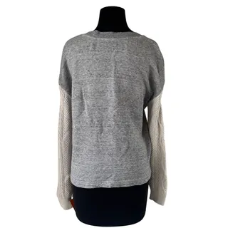 Photo of Cabi Gray with Cream Cable Knit Sleeves Sweatshirt - Small