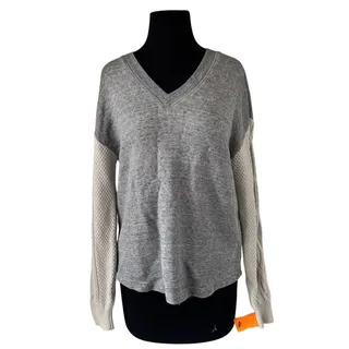 Photo of Cabi Gray with Cream Cable Knit Sleeves Sweatshirt - Small