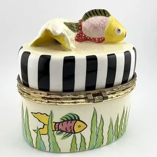 Photo of Eileen Tramonte Ceramic Fish Trinket Box Hinged Gold Tone Aquarium Decor