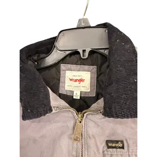 Photo of Wrangler Men's S Gray Canvas Work Jacket Corduroy Collar Quilted Lined