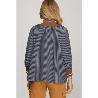 Photo of NWT SHE + SKY SMITH STATION STRIPED 3/4 SLEEVE BLOUSE L