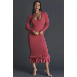 Photo of New Anthropologie Slim Ruffle Sweater Midi Dress $228 PLUS 1X  Pink
