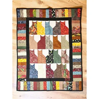 Photo of HANDMADE Cat Pattern Patchwork Quilt 50x40 Embroidered BOB Folk Art Throw