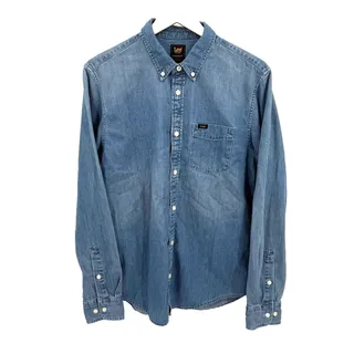 Photo of Lee Mens M Denim Shirt Blue Long Sleeve Button Down Regular Fit Casual Western