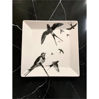 Photo of LIMOGES Puccini Swallow Bird Porcelain 8” Square Plate Limited Edition 313/500