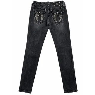 Photo of Y2K Miss Me Jeans Womens 29 Black Skinny Rhinestone Angel Wing Flap Pockets