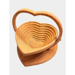 Photo of Vintage Wooden Heart Shaped Collapsible Folding Basket Trivet Farmhouse Decor