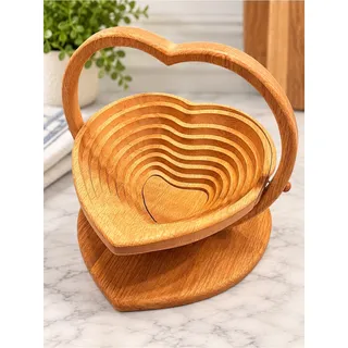 Photo of Vintage Wooden Heart Shaped Collapsible Folding Basket Trivet Farmhouse Decor