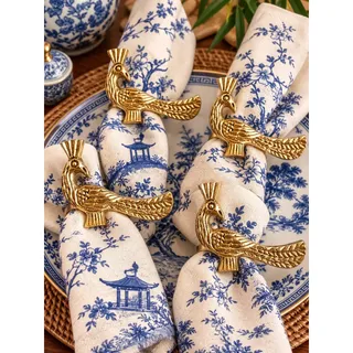 Photo of Gold Peacock Bird Napkin Rings Set of 4 Asian Chinoiserie Table Decor