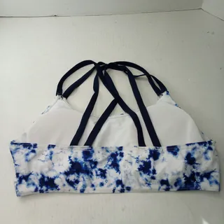 Photo of Women's Blue White Tie-Dye Bikini Top Size L Strappy Crisscross Back Swimwear
