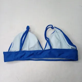 Photo of SHEIN Blue Ribbed Triangle Bikini Top Size L Adjustable Straps Lined Swimwear