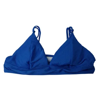 Photo of SHEIN Blue Ribbed Triangle Bikini Top Size L Adjustable Straps Lined Swimwear